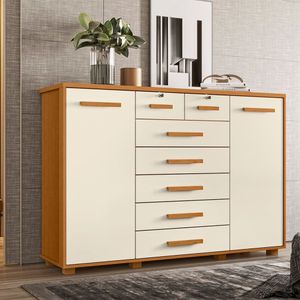 Cômoda Palumoveis Fontana Com 7 Gavetas E 2 Portas 160cm Cinamomo/off White