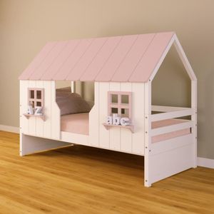 Cama Casinha Encantada Madeira Maciça Branco/ Rosa Housin