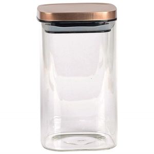 Porta Mantimentos Quadrado Dynasty Em Vidro Borossilicato Transparente Com Cobre