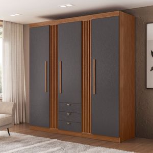 Guarda Roupa Santos Andirá Aurora 3 Portas Com Cabideiro Jatobá Com Grafite