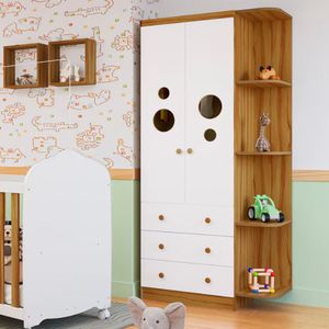 Guarda Roupa Infantil Duda Plus Com 2 Portas Peroba Móveis Branco Com Amêndoa