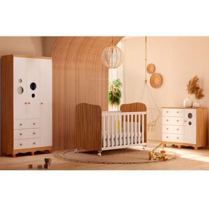 Guarda Roupa Infantil + Cômoda + Berço Americano Branco E Amêndoa
