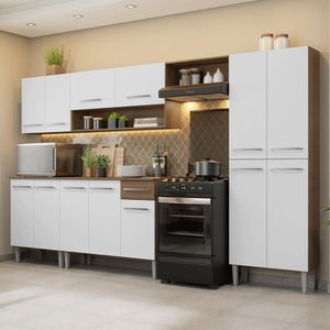 Armário De Cozinha Completa 293cm Rustic/branco Emilly Madesa 01 Rustic/branco
