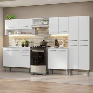 Armário De Cozinha Completa 293cm Branco Emilly Madesa 09 Branco