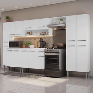 Armário De Cozinha Completa 325cm Branco Emilly Madesa 06 Branco