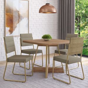 Conjunto Sala De Jantar 4 Cadeiras Charlotte Carraro Carvalho Dourado