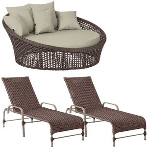 Kit Chaise Hungria E Espreguiçadeiras Catar Trama Original Marrom