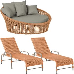 Kit Chaise Hungria E Espreguiçadeiras Catar Trama Original Terra Cota