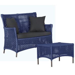 Sofá E Mesa Igapó 2 Lugares Varanda Jardim Piscina Aluminio Azul