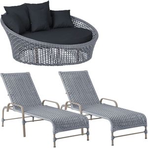 Kit Chaise Hungria E Espreguiçadeiras Catar Trama Original Prata
