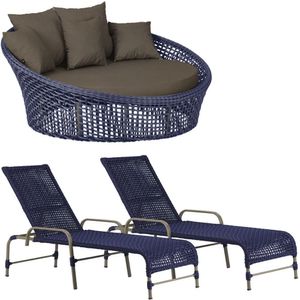 Kit Chaise Hungria E Espreguiçadeiras Catar Trama Original Azul