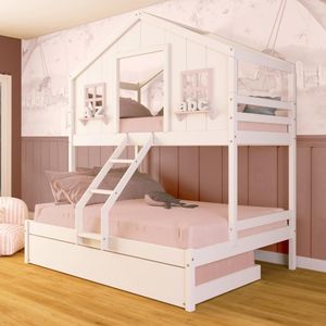 Treliche Casal/ Solteiro Casinha Dos Sonhos Madeira Maciça Branco/ Rosa Megamobilia