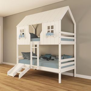 Beliche Casinha Encantada Com Kit Escada/ Escorregador Madeira Maciça Branco Housin