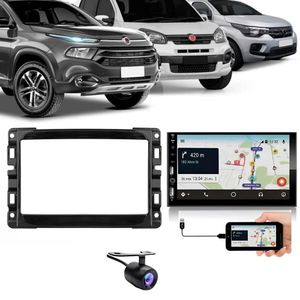Central Multimídia 2 Din Carplay Android Auto Fiat Mobi Moldura + Câmera Bp