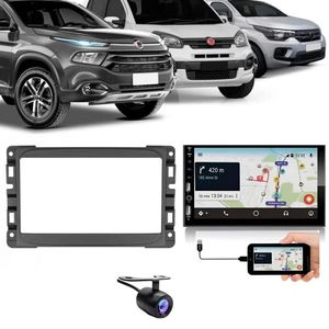 Central Multimídia 2 Din Carplay Android Auto Fiat Mobi Moldura + Câmera Pt Fosco