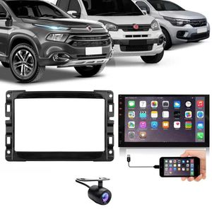 Central Multimídia 2 Din Mp5 Fiat Mobi Câmera Moldura Tela Bp