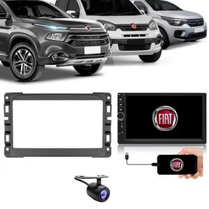 Central Multimídia 2 Din Mp5 Fiat Mobi Câmera Moldura Pt Fosco