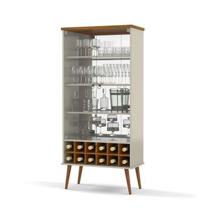 Cristaleira Retro Alto Padrão 2 Porta Vidro Com Adega Luxo off White cumaru