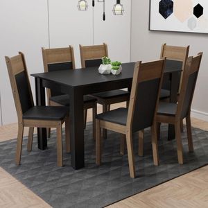 Conjunto Sala De Jantar Madesa Medelin Mesa Tampo De Madeira Com 6 Cadeiras Preto/rustic/sintpreto