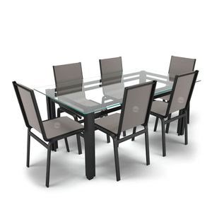 Conjunto Mesa Retangular 6 Cadeiras área Gourmet Alumínio Preto - Fendi