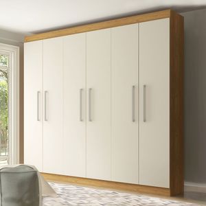 Guarda Roupa Casal 250x230cm 6 Pts 3 Gavetas Mdp Menu Móveis Branco Carvalho