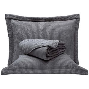 Cobre Leito Queen Analu Micropercal 300 Fios Dupla Face Texturizado 3 Peças - Chumbo