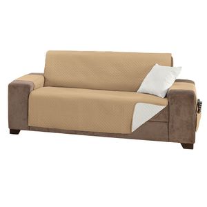 Protetor De Sofá Impermeável Dupla Face 4 Lugares King Microfibra - Cáqui/palha