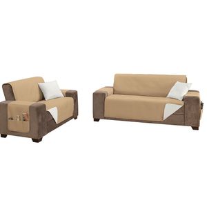 Protetor De Sofá Impermeável Dupla Face Padrão 2 E 3 Lugares Microfibra - Cáqui/palha