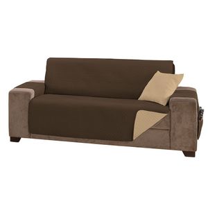 Protetor De Sofá Impermeável Dupla Face 3 Lugares King Microfibra - Tabaco/cáqui