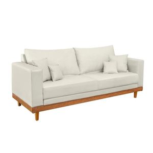Sofá 3 Lugares Living Com Base Madeira Suede Balaqui Decor Bege