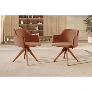 Kit 02 Poltronas Eros Base Giratória De Madeira milano Marrom 501