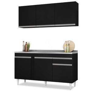 Armário Aéreo Argélia E Balcão Gabinete Com Pia Inox 150cm Dakota Preto - Lumil