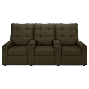 Poltrona De Cinema Reclinável 3 Lugares Baú Usb Mallie Fh9 Veludo Capuccino - Mpozenato