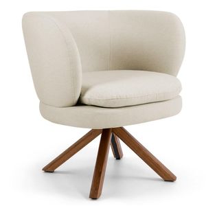 Poltrona Decorativa Sala De Estar Melissa Base Giromad Giratória C-107 Linho Bege - Domi