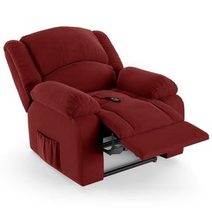Poltrona Do Papai Reclinável Pietra Controle Power Elétrico Fh9 Veludo Vermelho - Mpozenato