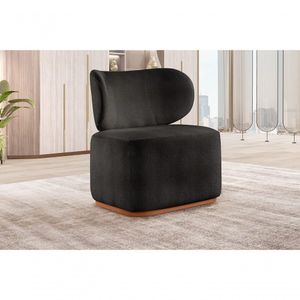 Poltrona Para Sala De Estar Moderna Sun Linho Preto 102