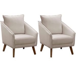 Kit 2 Poltronas Para Sala E Escritório Decorativas Ellen Veludo Bege