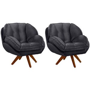 Kit 2 Poltronas Para Sala E Escritório Base Giratória Vitória Veludo Cinza