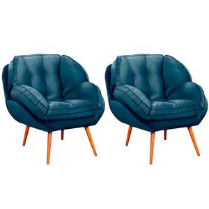 Kit 2 Poltronas Para Sala E Escritório Decorativas Vitória Veludo Azul Marinho
