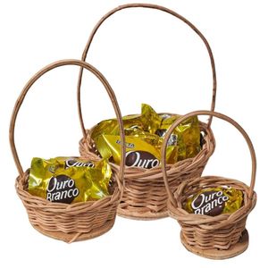 Kit Mini Cestas De Vime Redondas Com Alça Páscoa - 03 Un