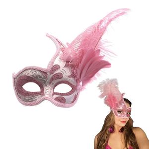 Máscara Rosa Carnaval Fantasia Festa Baile Luxo Com Plumas
