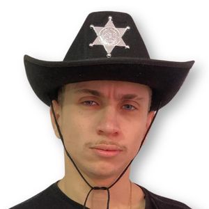 Chapéu De Xerife Preto Com Estrela Para Fantasias