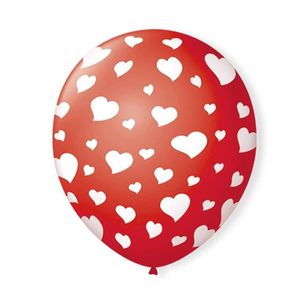 Balão Estampado Com Corações Vermelho - 25 Unidades