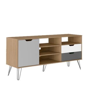 Rack Bancada Tv 60 Pol 140 Cm Grafite Prata Branco Carvalho Arly