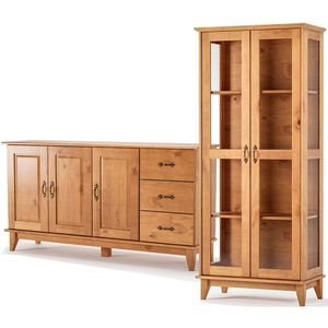 Buffet Aparador 3 Portas 3 Gav. 156 Cm E Cristaleira 2 Portas Bella Slim Carvalho Fosco