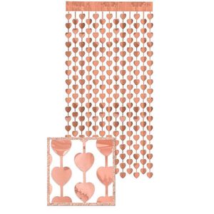Cortina Fitas Metalizadas Corações Ouro Rose - 1x2 Metros
