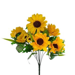 Buquê Flor Artificial Girassol Decoração Ambiente - 46cm