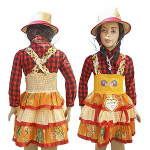 Vestido Festa Junina Infantil Jardineira Colorido Florido Tamanho 10