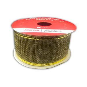 Fita Aramada De Natal Bege Dourada - 3,8cm X 3m