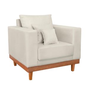 Poltrona Living Resistente Suede Base Madeira Com Almofadas Bege